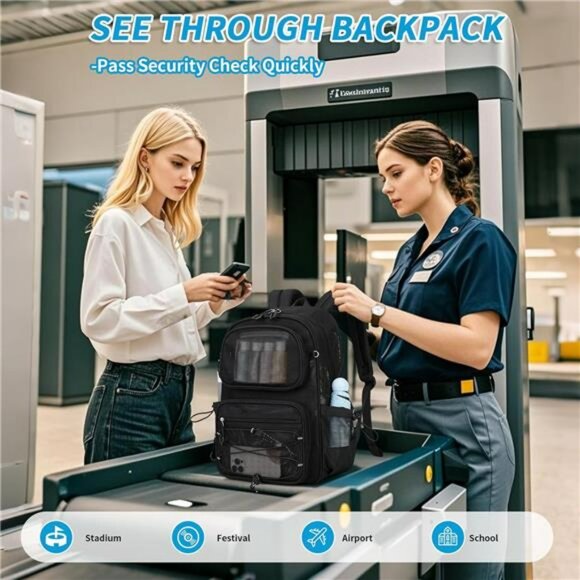 Heavy Duty Mesh Backpack See Through School Travel Beach Sports Gym Transparent - Picture 6 of 7